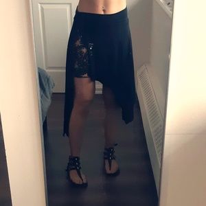 Flare knit skirt with print/beadwork -Religion